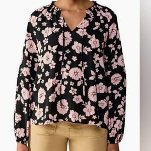 Sanctuary Social Standard Floral Peasant Top Black Pink Medium